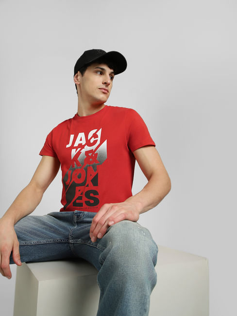 Red Graphic Print Crew Neck T-shirt