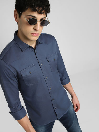 Blue Solid Full Sleeves Shirt