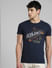 Navy Blue Logo Print Crew Neck T-shirt_388004+1