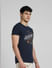 Navy Blue Logo Print Crew Neck T-shirt_388004+3