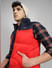 Red Colourblocked Puffer Vest Jacket_388123+2