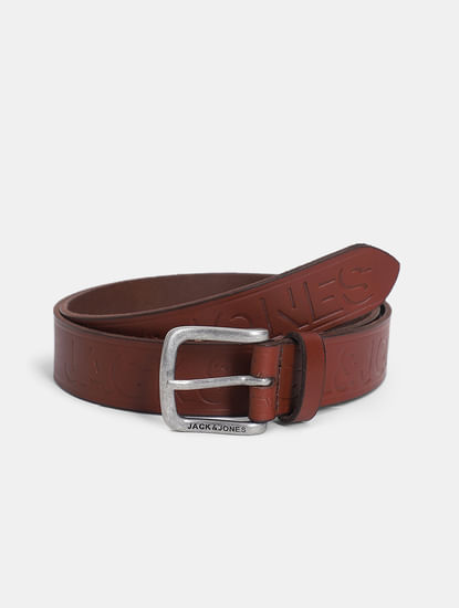 Brown Embossed Logo Leather Belt