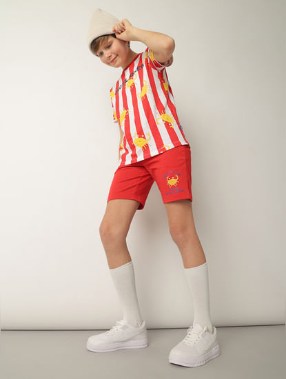 Boys Red Striped Co-ord Set Shorts