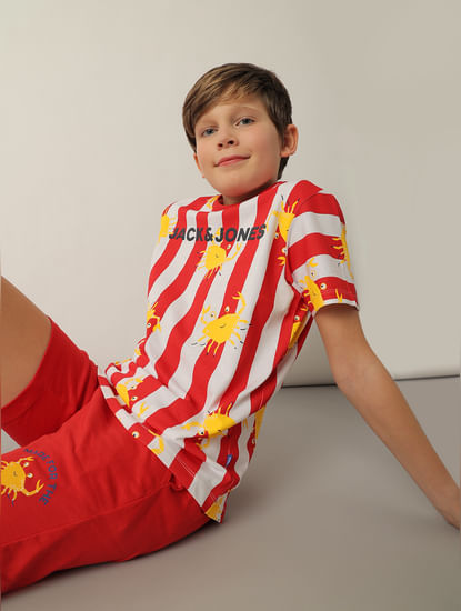 Boys Red Striped Co-ord Set T-shirt