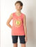 Boys Peach Printed Sleeveless T-shirt_413551+2