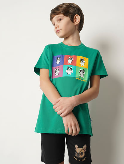 Boys Green Moody Doggo Print T-shirt