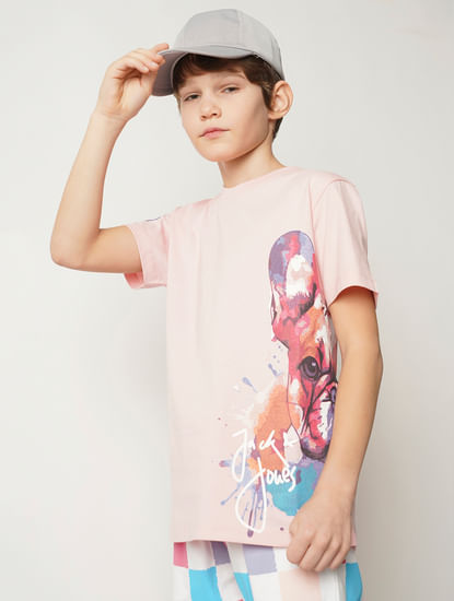 Boys Pink Large Doggo Print T-shirt