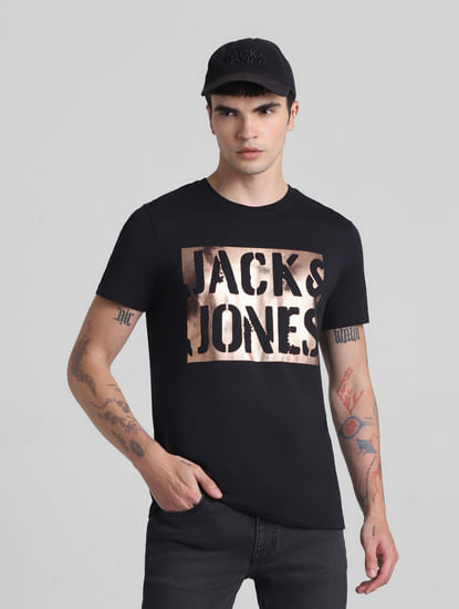 Black Foil Print Crew Neck T-shirt