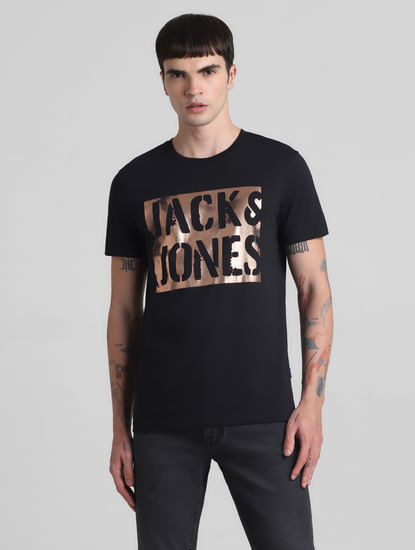 Black Foil Print Crew Neck T-shirt