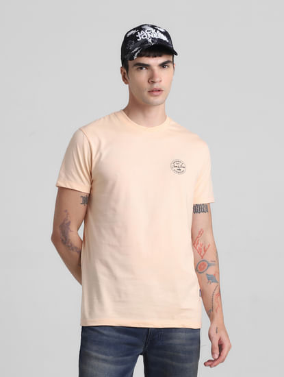 Peach Logo Print Crew Neck T-shirt
