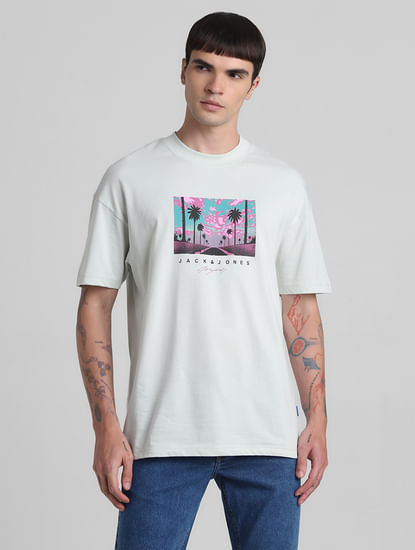 Pale Blue Graphic Print Oversized T-shirt