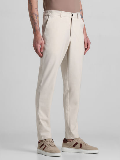Beige Mid Rise Casual Pants