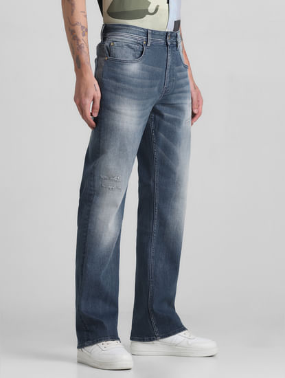 Grey High Rise Distressed Bootcut Jeans