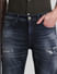 Dark Blue Low Rise Distressed Slim Fit Jeans_415050+4