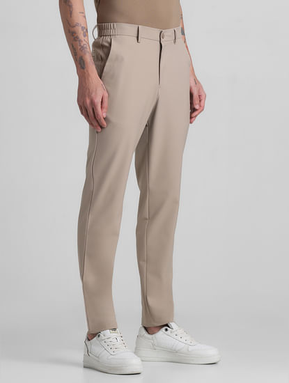 Khaki Mid Rise Slim Fit Trousers