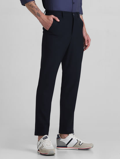 Navy Blue Mid Rise Slim Fit Trousers