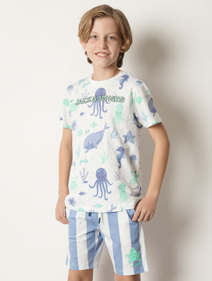 Boys White Sea-Life Print T-shirt