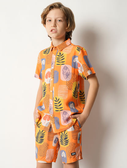 Boys Orange Tropical Print Co-ord Set Shirt