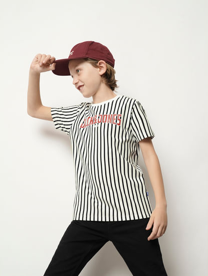 Boys Black & White Striped T-shirt