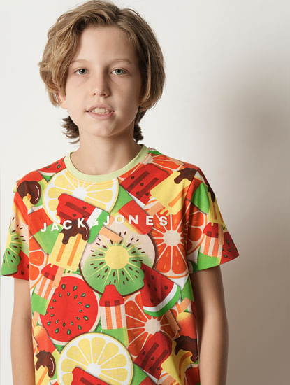 Boys Orange Fruit Blast Print T-shirt