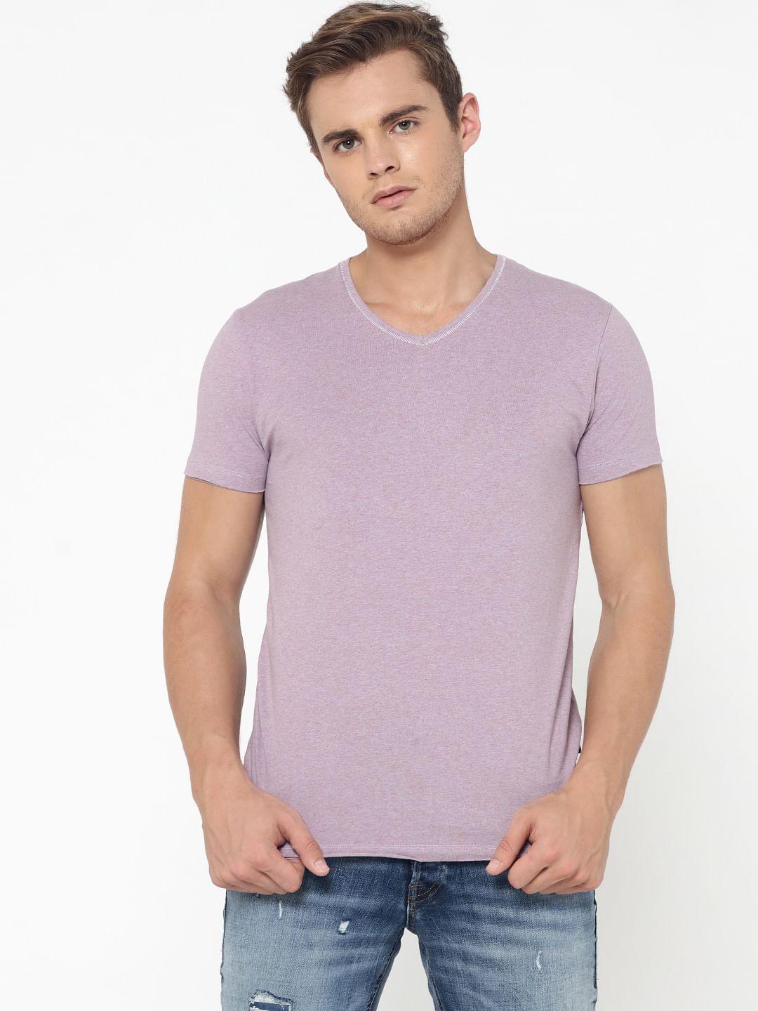 mens purple v neck t shirt