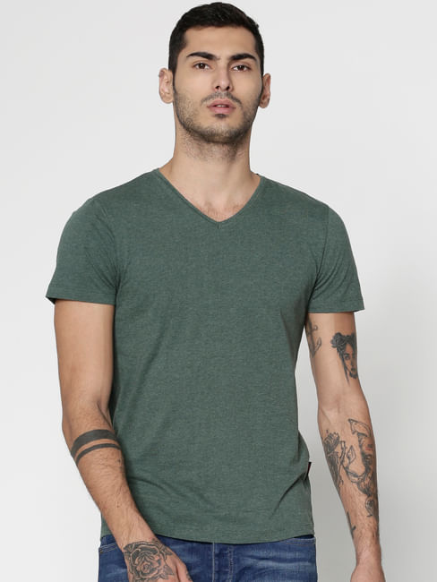 Green Slim Fit V-Neck T-Shirt