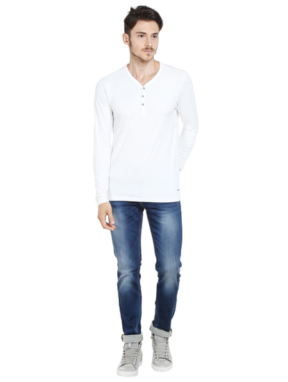 White Slim Fit Henley T-Shirt