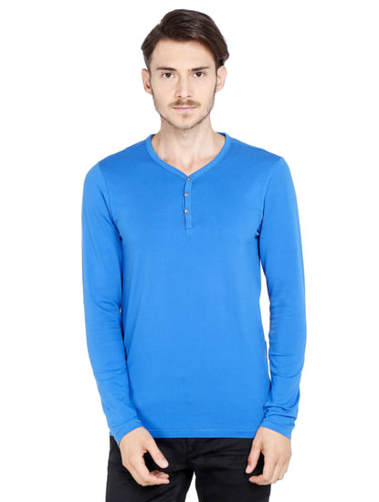 Blue Slim Fit Henley T-Shirt