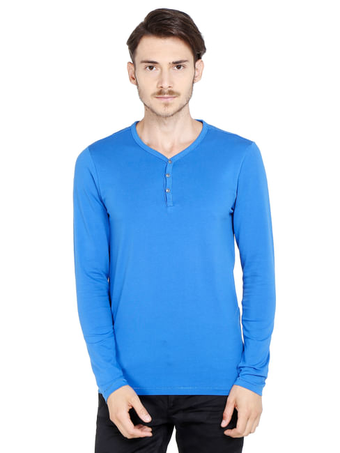 Blue Slim Fit Henley T-Shirt