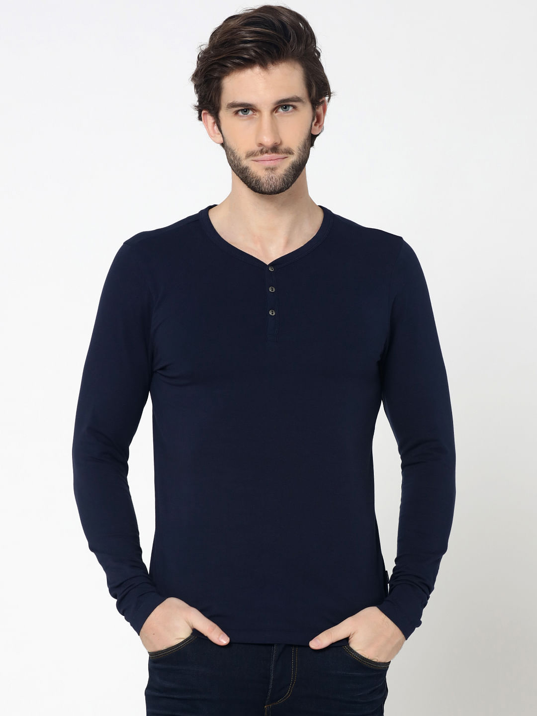 blue henley t shirt