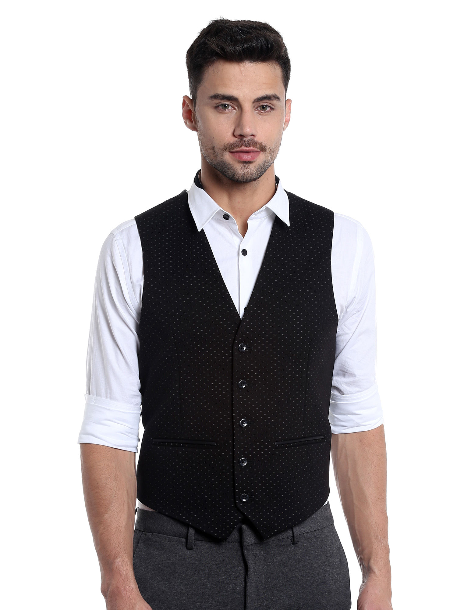 Buy Men Black Printed Waistcoat online 