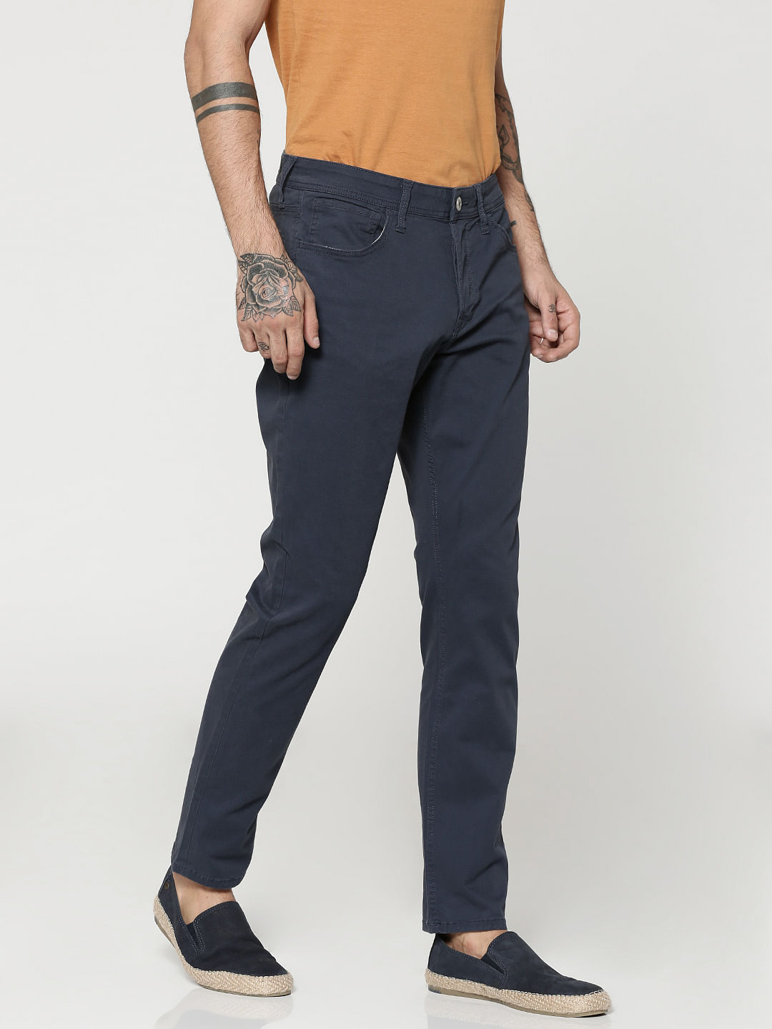 Shop WES Formals Navy SlimFit Trousers Online  Westside