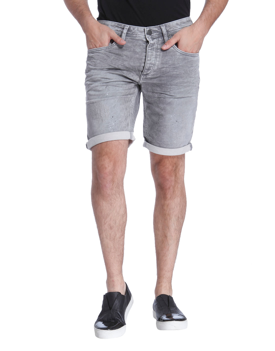 grey distressed shorts