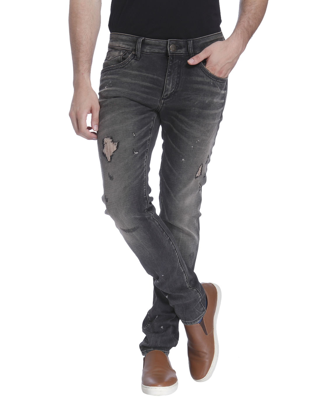 grey distressed skinny jeans