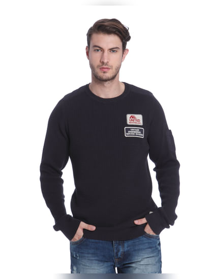 Black Badge Detail Crew Neck Cardigan