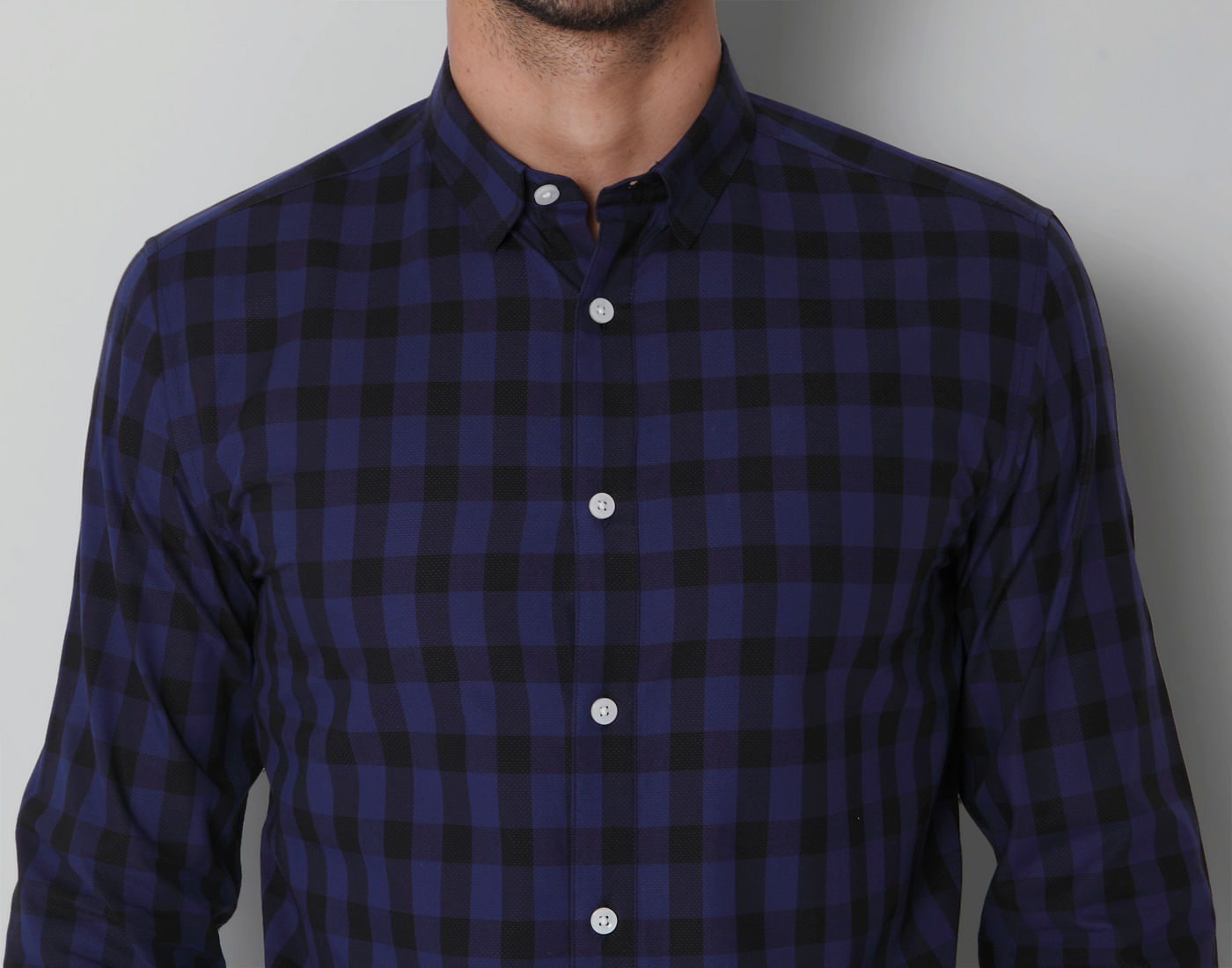 blue check shirt