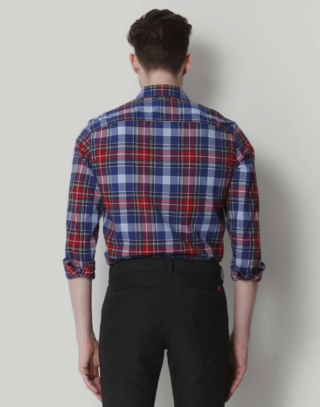 red blue check shirt mens