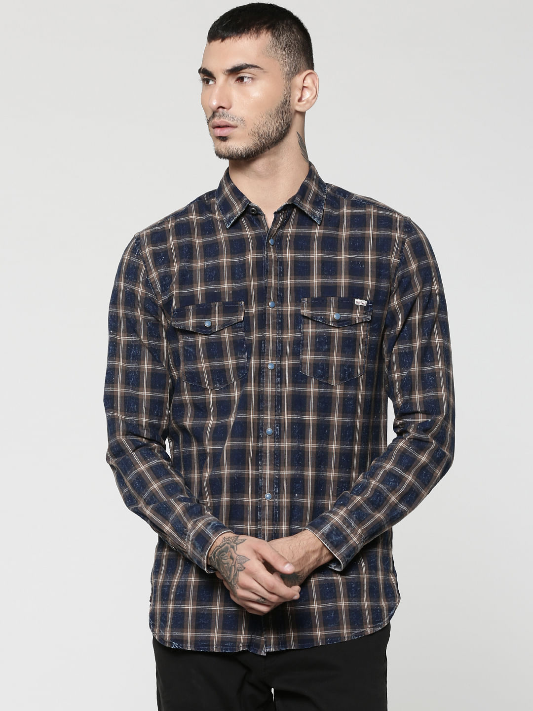 jack and jones blue check shirt