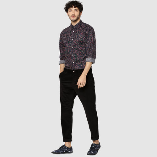 Dark Blue All Over Floral Print Full Sleeves Shirt