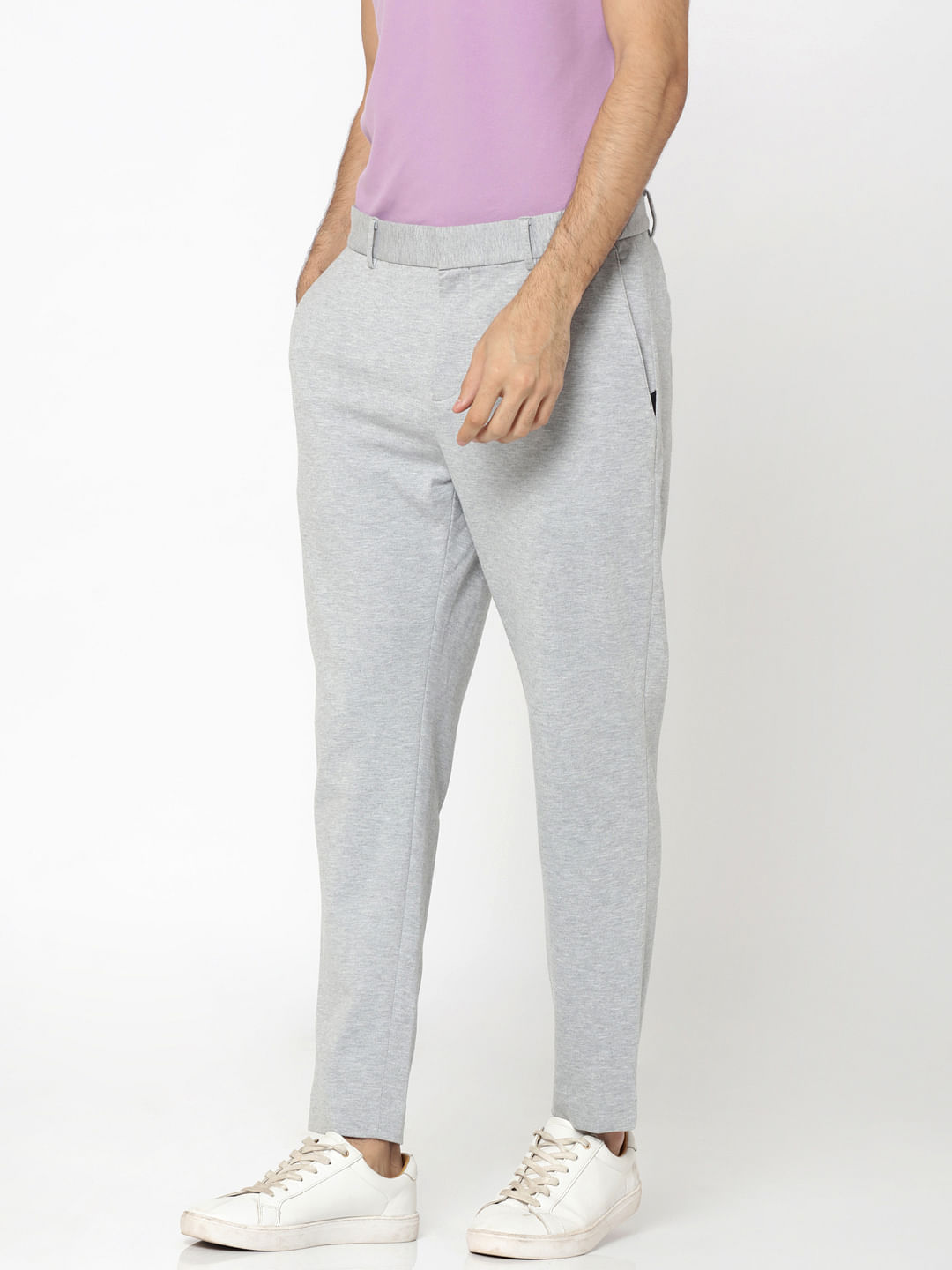 light grey cropped trousers