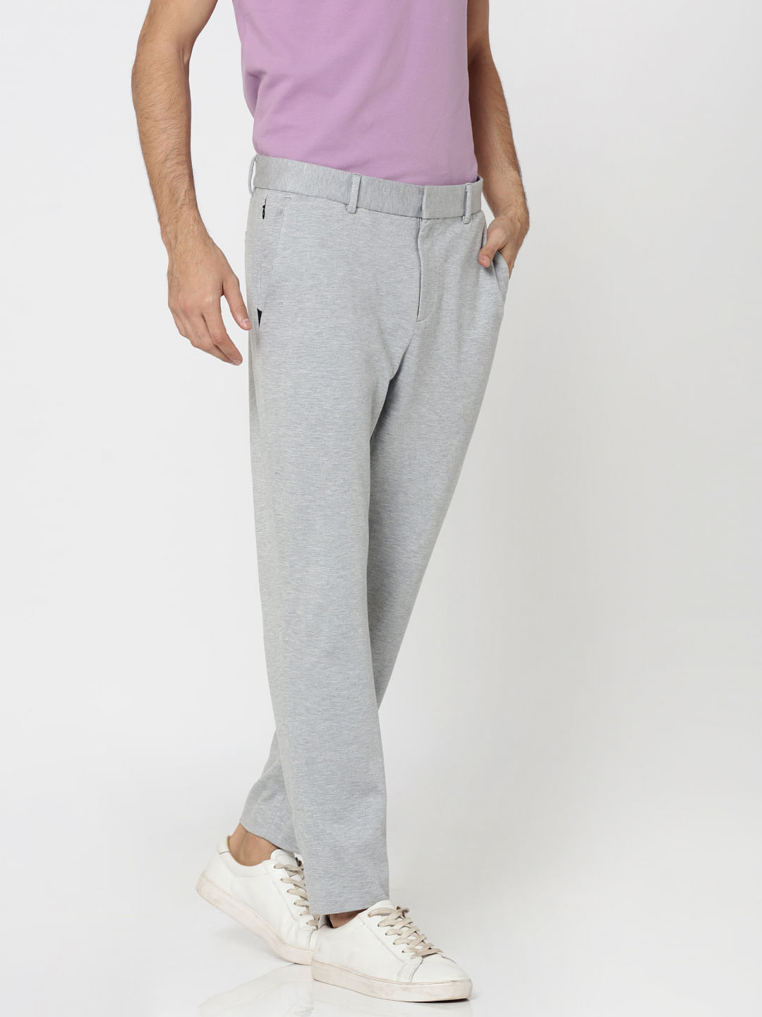 light grey cropped trousers