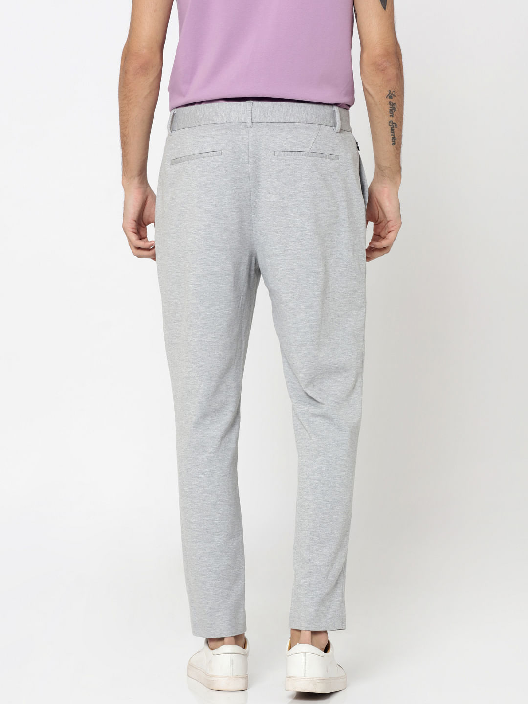 light grey cropped trousers