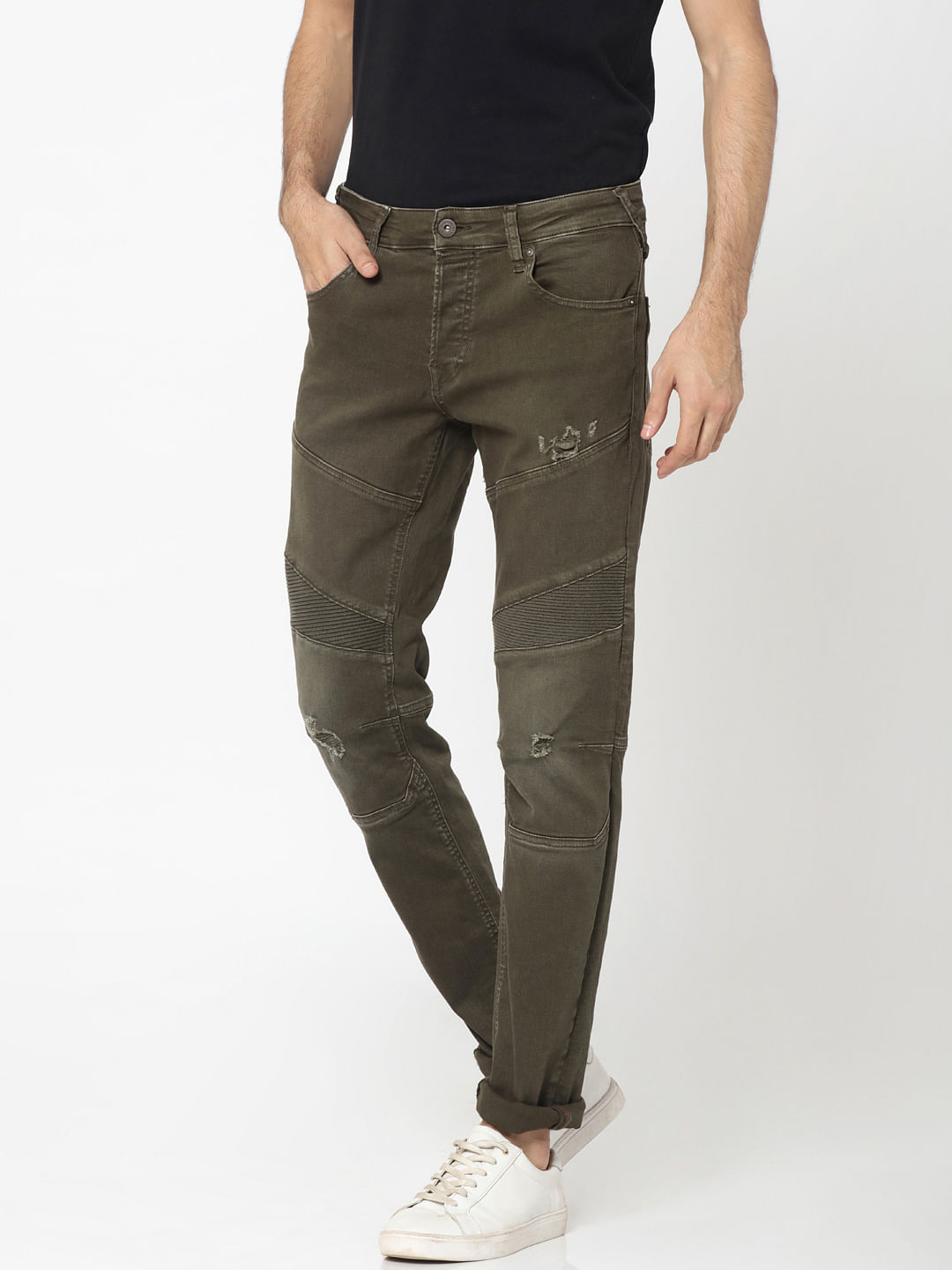 olive green distressed jeans
