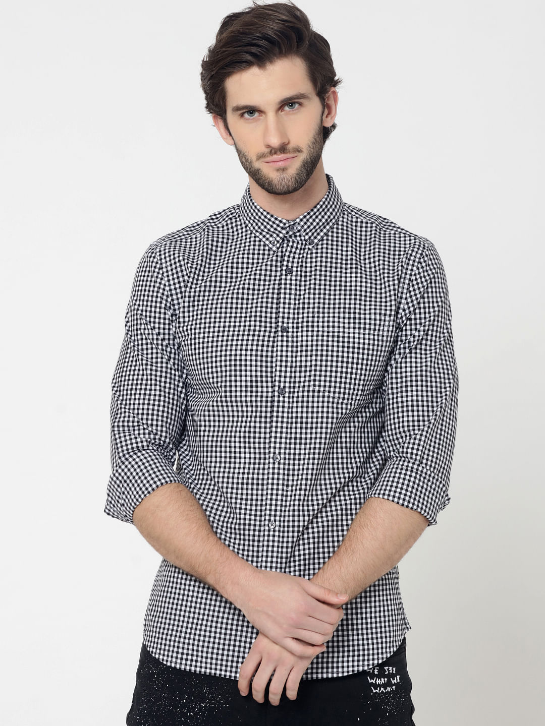 black and white check shirt mens