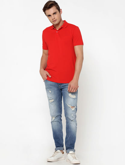 Bright Red Polo Neck T-Shirt