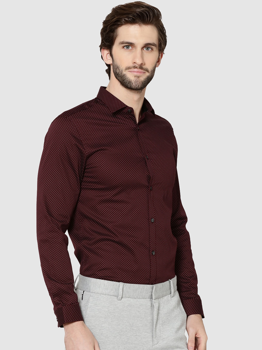burgundy slim fit shirt
