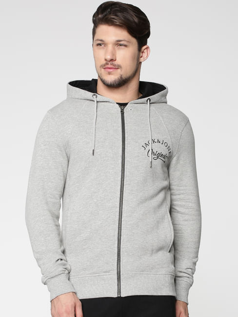 Grey Front Zip Hooded Sweatshirt