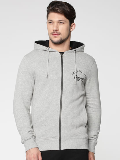 Grey Front Zip Hooded Sweatshirt