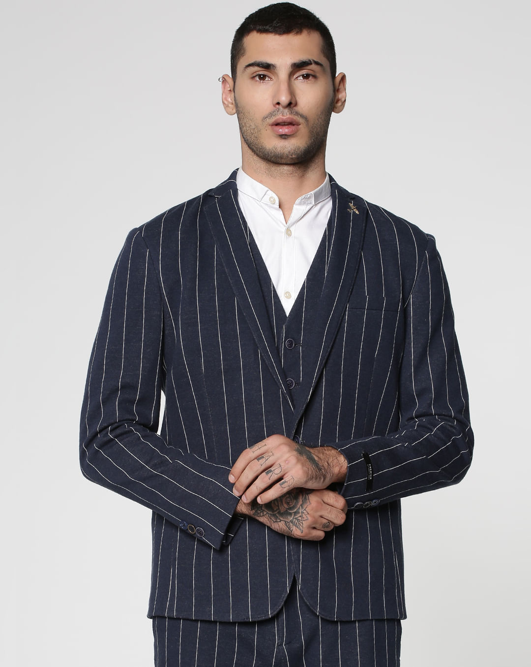 Buy Men Navy Blue Lapel Collar Slim Fit Blazer Online Jack Jones
