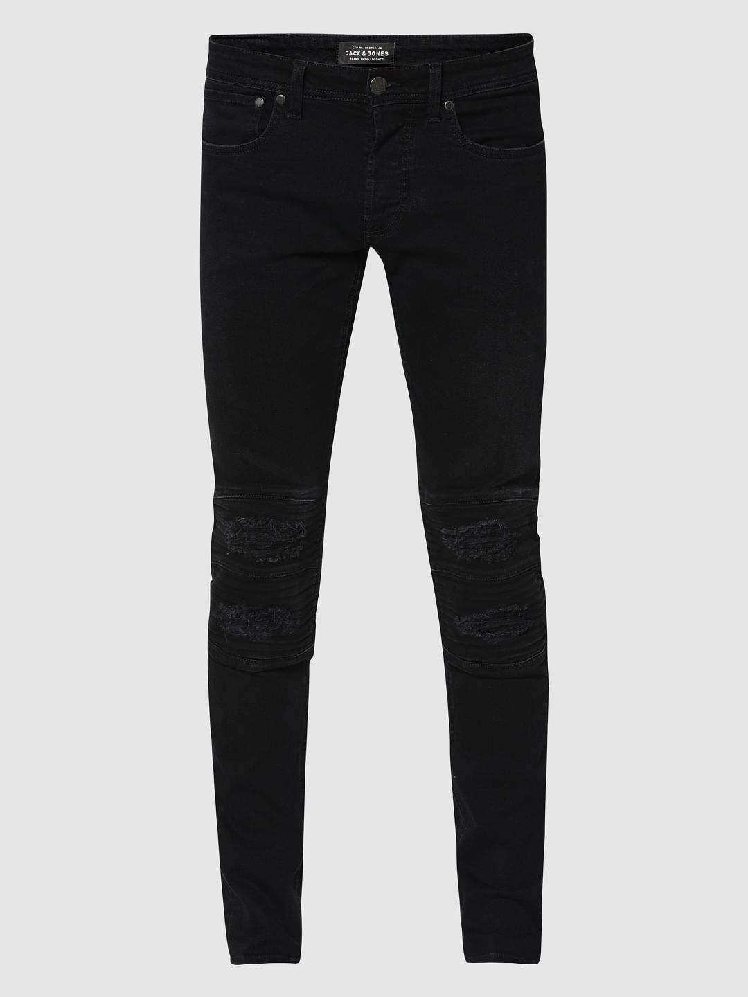 distressed biker jeans black
